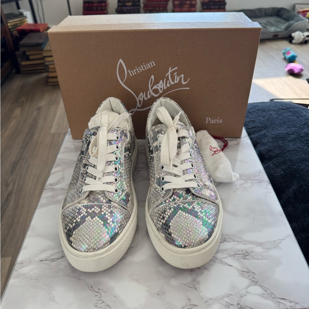 Christian Louboutin Rantulow Roccia Iridescent Python Low Sneakers 39 W/ Box